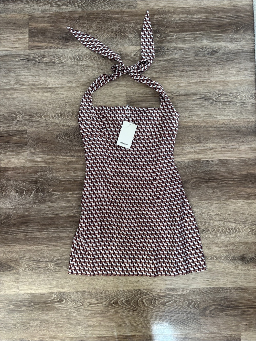 Monday Swimwear Halter Geo-Print Mini Dress - Brown & White